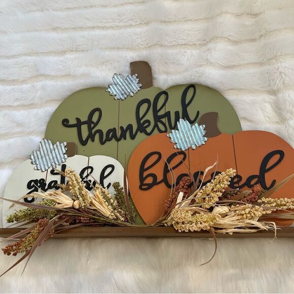 Grateful, Thankful, Blessed Wooden Sign - Picture 1 of 9